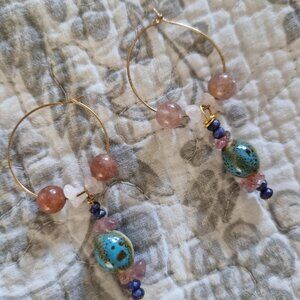 handmade Pink and purple beaded hoop earrings #fairycore #cottagecore